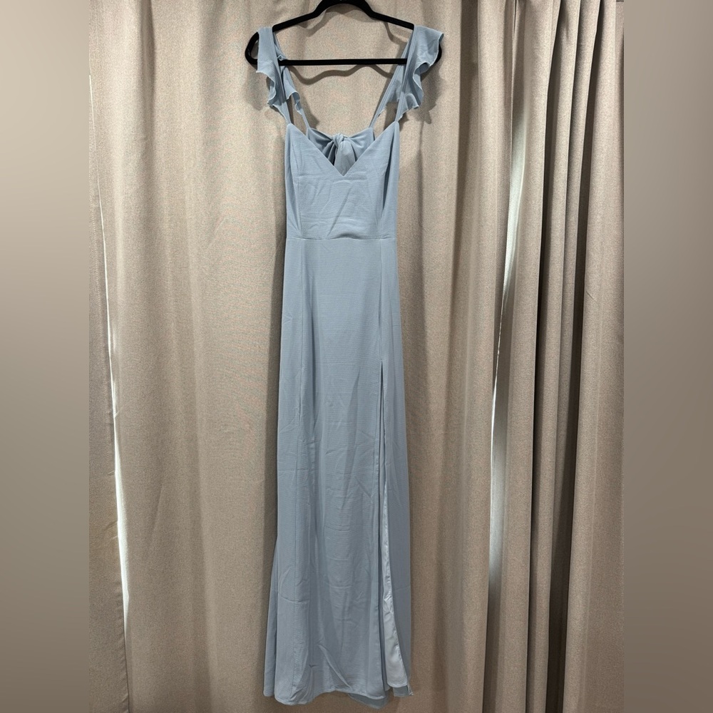 Showpo Blue Ruffled Tiered Maxi Dress for Wedding Guest